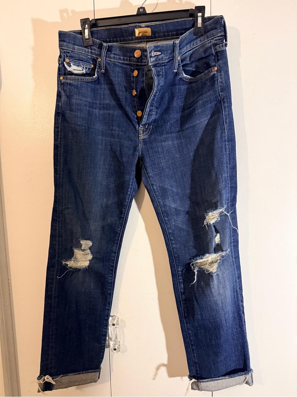 MOTHER The Scrapper Cuff Distressed Boyfriend Jeans